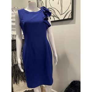 Calvin Klein Women’s Sleeveless Ruffle Blue Dress Sz 8 Eye👀 Catching